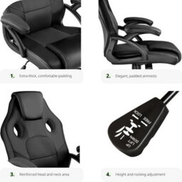 Tectake Gaming Chair Mike - Ergonomic Shape, Thick Padding, Stepless Height Adjustment - Black - thumbnail 3