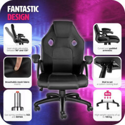 Tectake Gaming Chair Mike - Ergonomic Shape, Thick Padding, Stepless Height Adjustment - Black - thumbnail 7