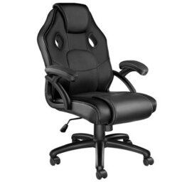 Tectake Gaming Chair Mike - Ergonomic Shape, Thick Padding, Stepless Height Adjustment - Black