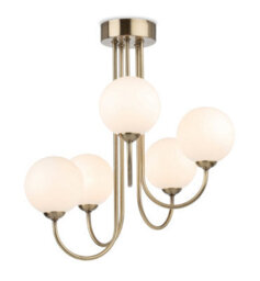 Luminosa Lighting Luminosa Lyndon 5 Light Globe Flush Fitting Antique Brass With Opal White Glass