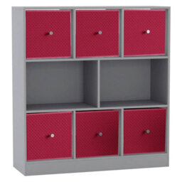 Urbn-Living Grey, Fuchsia - Asymmetrical 8 Cube Bookcase Unit W/ 6 Drawer Inserts - thumbnail 1