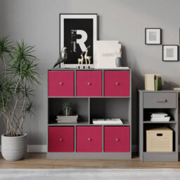Urbn-Living Grey, Fuchsia - Asymmetrical 8 Cube Bookcase Unit W/ 6 Drawer Inserts - thumbnail 3