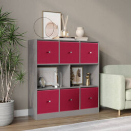 Urbn-Living Grey, Fuchsia - Asymmetrical 8 Cube Bookcase Unit W/ 6 Drawer Inserts - thumbnail 2