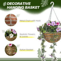 Homcom Set Of 2 Artificial Plants, Azalea Flowers In Basket - thumbnail 4