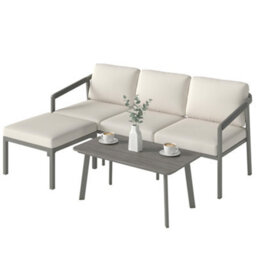 Outsunny 3 Piece Garden Dining Set, Outdoor Patio Furniture, Grey - thumbnail 2