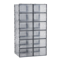 Living And Home 12 Pcs Grey Adjustable Stackable Plastic Shoe Storage Box Organiser 33Cm (W) X 23Cm (D) X 14Cm (H) - thumbnail 3