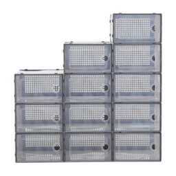 Living And Home 12 Pcs Grey Adjustable Stackable Plastic Shoe Storage Box Organiser 33Cm (W) X 23Cm (D) X 14Cm (H) - thumbnail 2