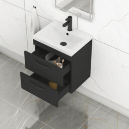 Royal Bathrooms Turin 500mm Wall Hung Vanity Unit Matt Black 2 Drawer Mid-Edge Basin With Matt Black Handles - thumbnail 5