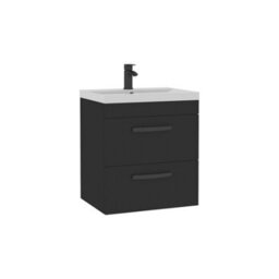 Royal Bathrooms Turin 500mm Wall Hung Vanity Unit Matt Black 2 Drawer Mid-Edge Basin With Matt Black Handles - thumbnail 6