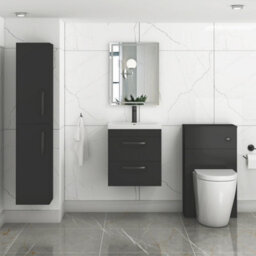 Royal Bathrooms Turin 500mm Wall Hung Vanity Unit Matt Black 2 Drawer Mid-Edge Basin With Matt Black Handles - thumbnail 4
