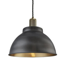 Industville Ribbed Dome Pendant - 13 Inch, Pewter & Brass Shade, Brass Pendant Holder