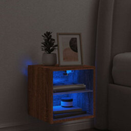 Berkfield Tv Wall Cabinet With Led Lights Brown Oak 30X28.5X30 Cm - thumbnail 3
