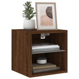 Berkfield Tv Wall Cabinet With Led Lights Brown Oak 30X28.5X30 Cm - thumbnail 6