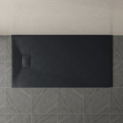 Sundaze 1500 X 800mm Smc Black Rectangle Slate Effect Bathroom Shower Tray - image 1