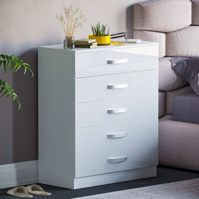 Lassic Vida Designs Hulio White High Gloss 5 Drawer Chest (H)900mm (W)750mm (D)360mm - image 1