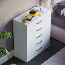 Lassic Vida Designs Hulio White High Gloss 5 Drawer Chest (H)900mm (W)750mm (D)360mm - thumbnail 4