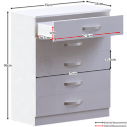 Lassic Vida Designs Hulio White High Gloss 5 Drawer Chest (H)900mm (W)750mm (D)360mm - thumbnail 2