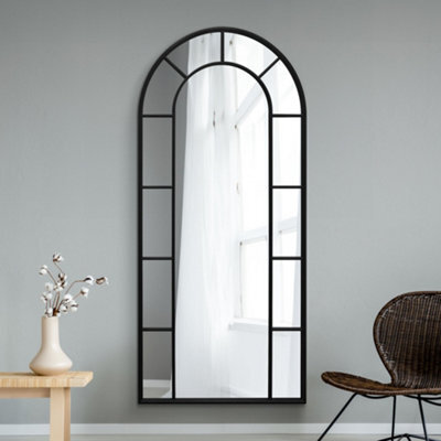 "Mirroroutlet Full Length Window Arcus - Black Framed Arched Leaner / Wall Mirror 75"" X 33"" (190Cm X 85Cm)" - image 1