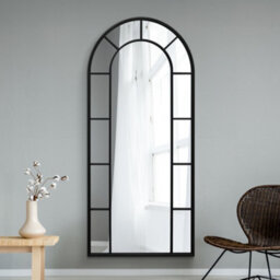 "Mirroroutlet Full Length Window Arcus - Black Framed Arched Leaner / Wall Mirror 75"" X 33"" (190Cm X 85Cm)"
