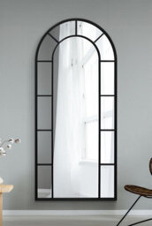 "Mirroroutlet Full Length Window Arcus - Black Framed Arched Leaner / Wall Mirror 75"" X 33"" (190Cm X 85Cm)" - thumbnail 2