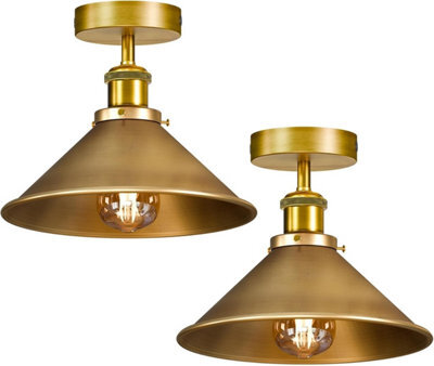 2 Pack Semi Flush Ceiling Lights Indoor Lights E27 Metal Yellow Brass Cone Shade - image 1