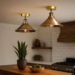 2 Pack Semi Flush Ceiling Lights Indoor Lights E27 Metal Yellow Brass Cone Shade - thumbnail 4