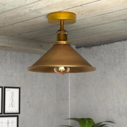 2 Pack Semi Flush Ceiling Lights Indoor Lights E27 Metal Yellow Brass Cone Shade - thumbnail 2