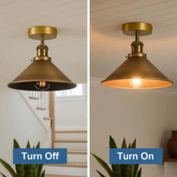 2 Pack Semi Flush Ceiling Lights Indoor Lights E27 Metal Yellow Brass Cone Shade - thumbnail 5