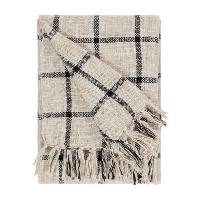 Yard Beni Check Fringed 100% Cotton Throw, Natural/black, 130 X 170Cm - image 1