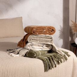 Yard Beni Check Fringed 100% Cotton Throw, Natural/black, 130 X 170Cm - thumbnail 3