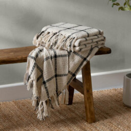 Yard Beni Check Fringed 100% Cotton Throw, Natural/black, 130 X 170Cm - thumbnail 4