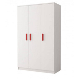 Arte Smyk 19 White Hinged Wardrobe 1200mm H1930mm D500mm With Bold Red Handles - Stylish Storage Solution - thumbnail 1
