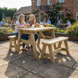 Arbor Garden Solutions Victoria Wooden Picnic Bench And Table Set, Rounded Outdoor Dining Set (3Ft, Natural Finish) - thumbnail 5