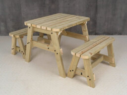 Arbor Garden Solutions Victoria Wooden Picnic Bench And Table Set, Rounded Outdoor Dining Set (3Ft, Natural Finish) - thumbnail 3