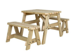 Arbor Garden Solutions Victoria Wooden Picnic Bench And Table Set, Rounded Outdoor Dining Set (3Ft, Natural Finish) - thumbnail 1
