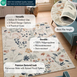 Gardenia Daisy Indoor Outdoor Low Pile Area Rug Floral Design Cream 120 X 170 Cm - thumbnail 2