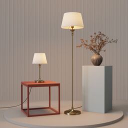 GoodHome Seekonk Conical Brushed Satin Cream Antique Brass Effect Table Lamp - thumbnail 9