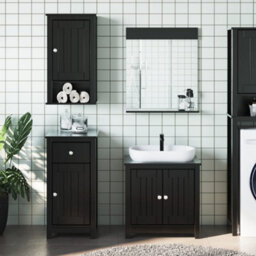 Berkfield 3 Piece Bathroom Furniture Set Berg Black Solid Wood Pine