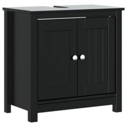 Berkfield 3 Piece Bathroom Furniture Set Berg Black Solid Wood Pine - thumbnail 4
