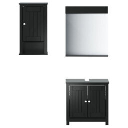 Berkfield 3 Piece Bathroom Furniture Set Berg Black Solid Wood Pine - thumbnail 2