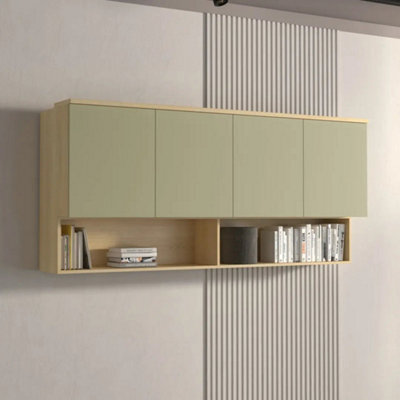Arte Terra 13 Floating Cabinet 186Cm Oak Lindberg & Eucalyptus, Extra-Large Wall Bedroom Cabinet With 4 Doors & Shelving - image 1
