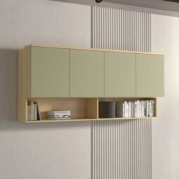 Arte Terra 13 Floating Cabinet 186Cm Oak Lindberg & Eucalyptus, Extra-Large Wall Bedroom Cabinet With 4 Doors & Shelving - thumbnail 1