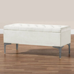 180Cm Modena Upholstered Ottoman Storage Bench, White Plush Velvet Tufted End Of Bed Shoes Box, Entryway Ottoman Footstool