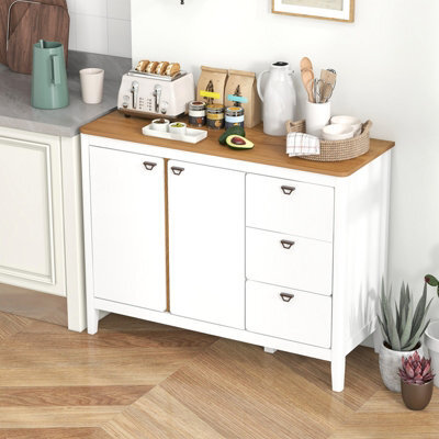 Costway Buffet Cabinet With 3 Drawers Wooden Kitchen Cupboard 2-Door Sideboard - image 1