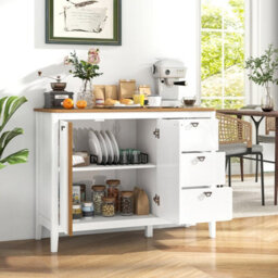 Costway Buffet Cabinet With 3 Drawers Wooden Kitchen Cupboard 2-Door Sideboard - thumbnail 4