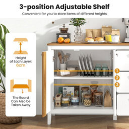 Costway Buffet Cabinet With 3 Drawers Wooden Kitchen Cupboard 2-Door Sideboard - thumbnail 7