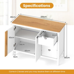 Costway Buffet Cabinet With 3 Drawers Wooden Kitchen Cupboard 2-Door Sideboard - thumbnail 3