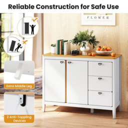 Costway Buffet Cabinet With 3 Drawers Wooden Kitchen Cupboard 2-Door Sideboard - thumbnail 6