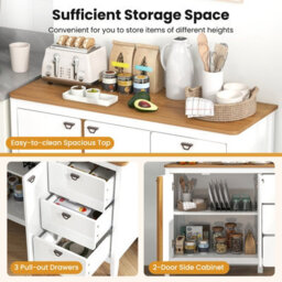 Costway Buffet Cabinet With 3 Drawers Wooden Kitchen Cupboard 2-Door Sideboard - thumbnail 8