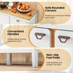 Costway Buffet Cabinet With 3 Drawers Wooden Kitchen Cupboard 2-Door Sideboard - thumbnail 9